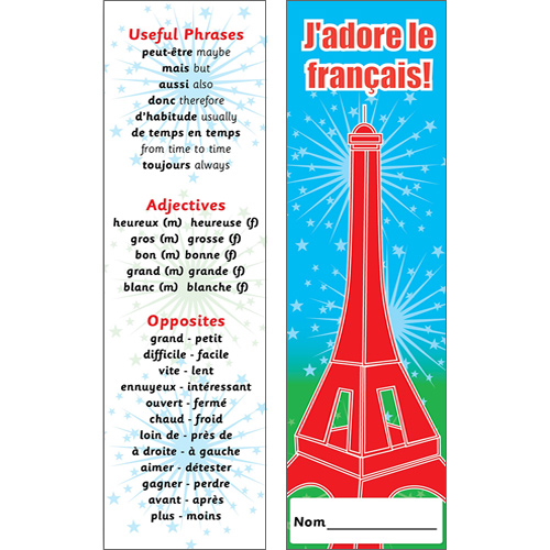 French Bookmarks - J'Adore le Franais (Pack of 20)