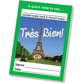 French Reward Notepad: Trs Bien! (Eiffel Tower Photo)