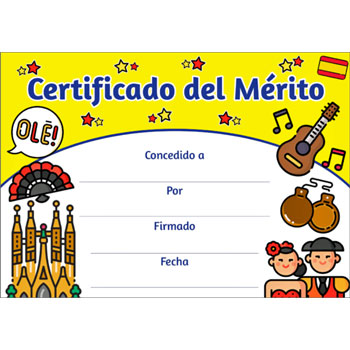 Spanish Merit Certificates (Pack of 20) - Certificado del Mrito Yellow