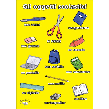 Italian Vocabulary Poster: Gli oggetti scolastici (A3)