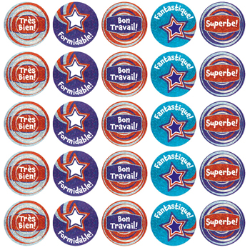 French Reward Stickers - Sparkling Praise Words (Mixed Pack of 125)
