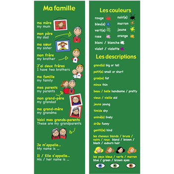 French Bookmarks - French Family, Colours & Descriptions (Pack of 20)