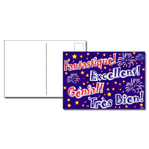 French Reward Postcards - Praise Words Blue/White/Red (Pack of 20)