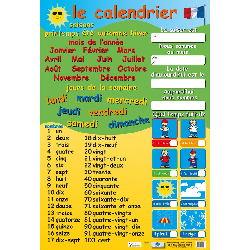 Le Calendrier (French Calendar & Numbers Poster)