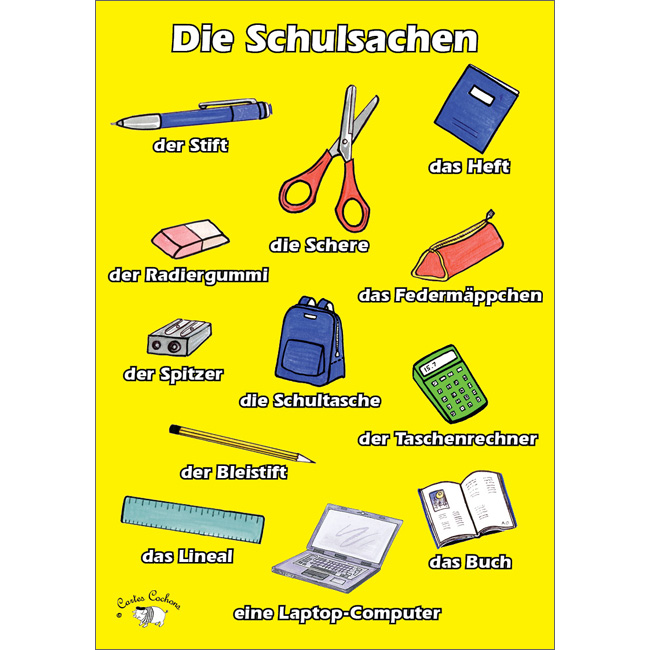 German Vocabulary Poster: Die Schulsachen (A3)