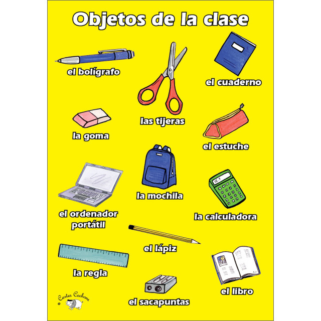 Spanish Vocabulary Poster: Objetos de la Clase (A3)