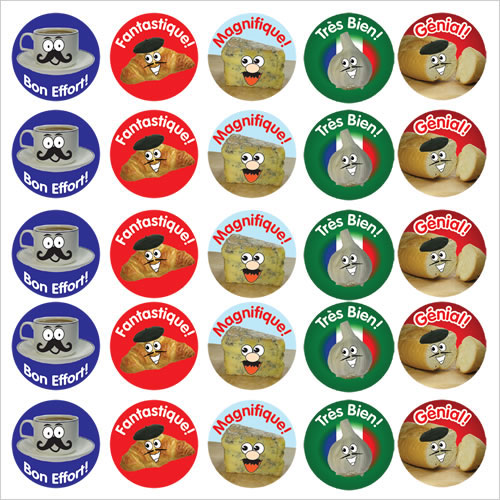 French Reward Stickers - French Foods (Mixed Pack of 125)