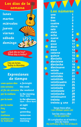 Spanish Bookmarks - Days & Numbers (Pack of 20)