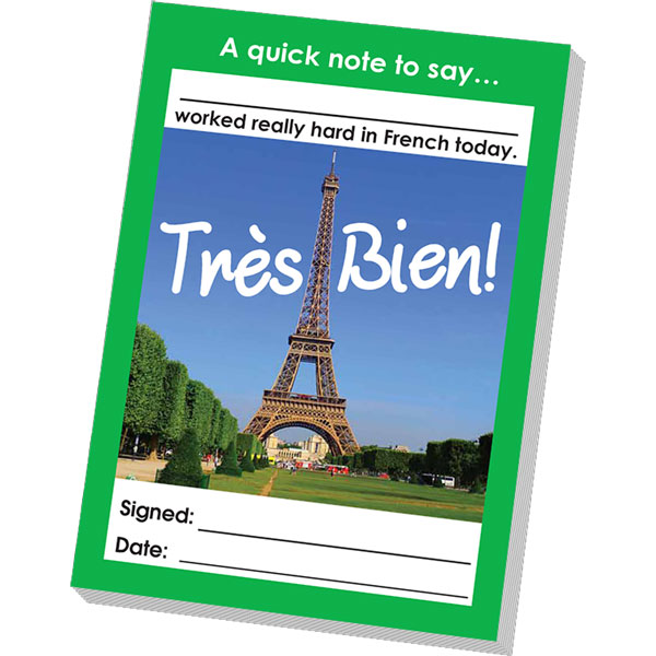 French Reward Notepad: Trs Bien! (Eiffel Tower Photo)