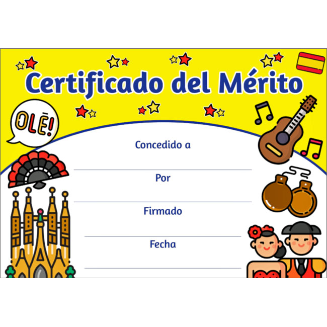 Spanish Merit Certificates (Pack of 20) - Certificado del Mérito Yellow