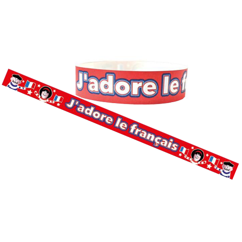 French Wristbands - J'adore Le Français: Red (Pack of 30)