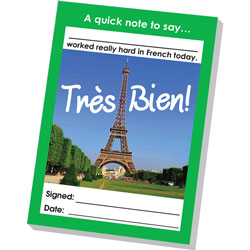 French Reward Notepad: Très Bien! (Eiffel Tower Photo)